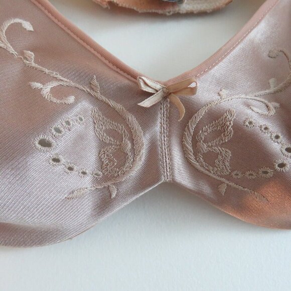 VINTAGE MINIMZER BY LILYETTE Satin Embroidered Bra in Nude Beige - Size 36B - Picture 3 of 15